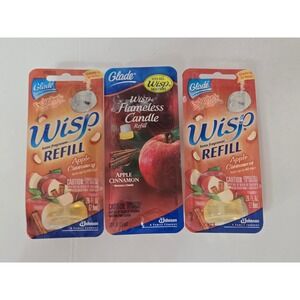 Glade Wisp Flameless Candle Apple Cinnamon Air Freshener Refills Lot of 3 New